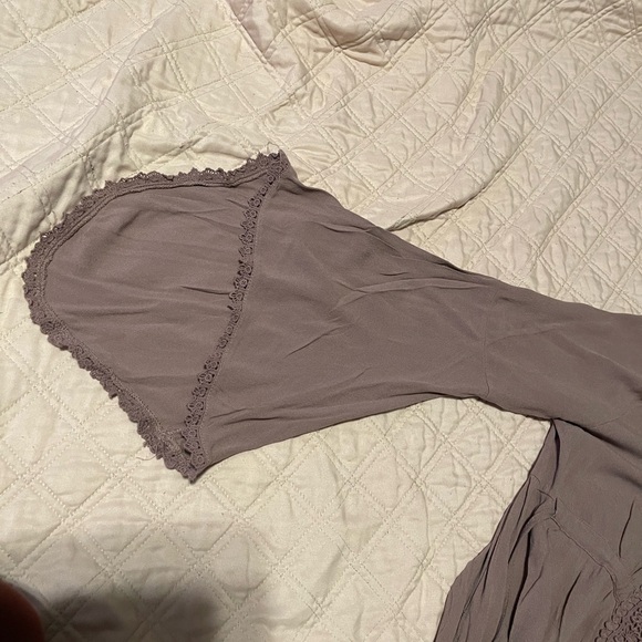 Deep Mauve baby doll dress with bell sleeves. - Picture 3 of 6